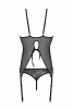 Корсет Passion Ursula Corset black XXL/XXXL, с пажами, трусики с ажурным декором и открытым шагом || 