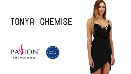 Сорочка приталенная TONYA CHEMISE black S/M - Passion Exclusive, трусики || 