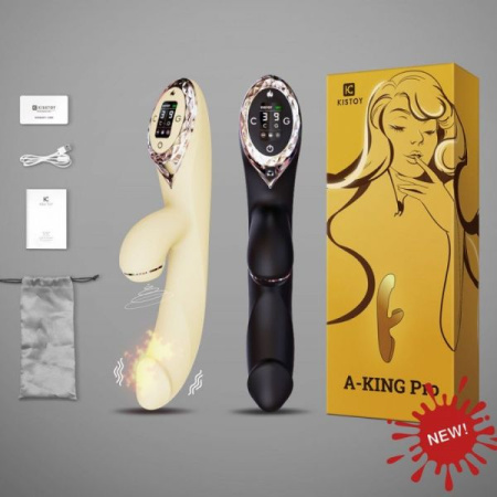 Вакуумный вибратор-кролик с подогревом KisToy A-King Pro Yellow, с LED-экраном || 