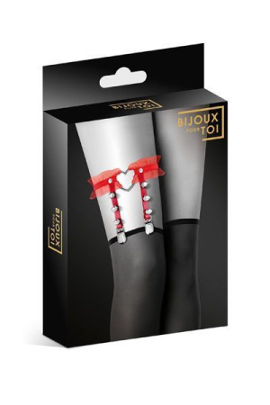 Гартер на ногу Bijoux Pour Toi - WITH HEART AND SPIKES Red, сексуальная подвязка с сердечком || 