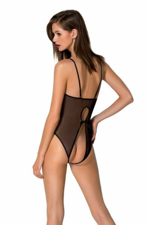 Боди Passion Ursula Body black L/XL, с ажурным декором и открытым шагом || 