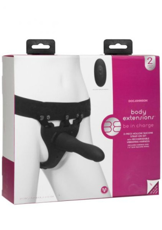 Страпон унисекс с вибрацией Doc Johnson Body Extensions - BE IN CHARGE, полая насадка || 