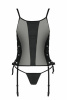 Сетчатый корсет из эко-кожи Passion Malwia Corset black L/XL: с люверсами и съемными пажами || 