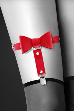Гартер на ногу Bijoux Pour Toi - WITH BOW Red, сексуальная подвязка с бантиком, экокожа || 