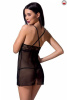Прозрачная сорочка приталенная QUENTRIS CHEMISE black S/M - Passion Exclusive, трусики || 