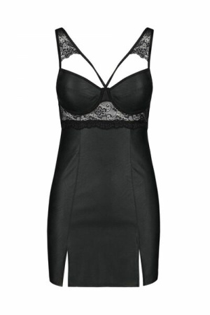 Бэби-долл из эко-кожи и кружева Loona Chemise black L/XL - Passion || 