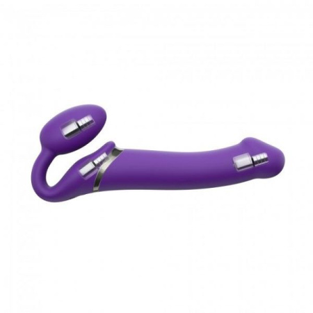 Безремневой страпон с вибрацией Strap-On-Me Vibrating Violet XL, диаметр 4,5см, пульт ДУ, регулируем || 