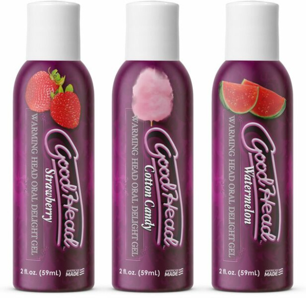 Doc Johnson GOODHEAD - WARMING HEAD - 3 PACK - 2 FL. OZ. STRAWBERRY COTTON CANDY WATERMELON