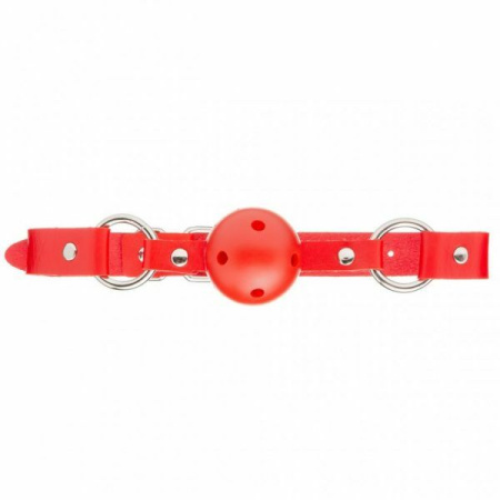 F61401 Кляп из экокожи BREATHABLE BALL GAG RED || 