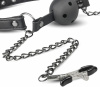 Кляп с зажимами на соски Open Ball Gag With Nipple Clamps || 