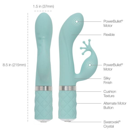 Роскошный вибратор-кролик Pillow Talk - Kinky Teal с кристаллом Сваровски, мощный || 
