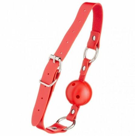 F61401 Кляп из экокожи BREATHABLE BALL GAG RED || 