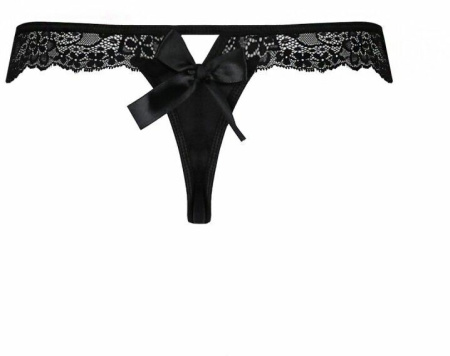 Кружевные трусики-танга с атласным бантиком Naja Thong black L/XL - Passion || 