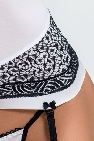 (SALE) Корсет с пажами SUELO CORSET white L/XL - Passion Exclusive, трусики, шнуровка || 