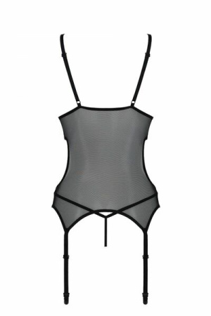 Корсет Passion Christa Corset black XXL/XXXL: с подвязками и ажурным лифом, стринги в комплекте || 