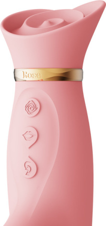 Вибратор с ротацией и вакуумной стимуляцией ZALO ROSE RABBIT PINK || 