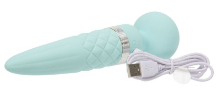 Вибромассажер 2-в-1 PILLOW TALK - Sultry Teal, классический массажер и вибратор с ротацией, подогрев || 