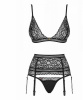 Комплект с поясом Obsessive Ailay 3 pcs set with garter belt black L/X || 