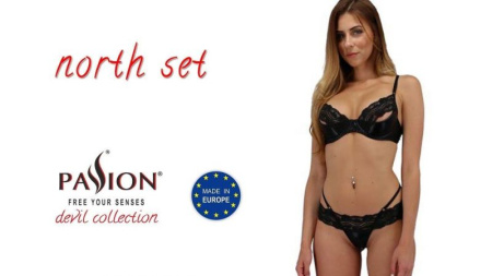 Комплект белья NORTH SET black S/M - Passion Exclusive: лиф и трусики с элементами под латекс || 