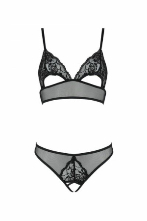 Комплект Passion Christa Set black L/XL: браллет с ажурным лифом и открытыми трусиками || 