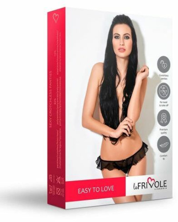 Трусики с разрезом и юбкой черные LeFrivole, S/M, 42-44 || 