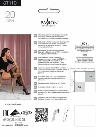 Чулки Passion ST118 1/2 черные, на ажурной силиконовой резинке, с боковым вертикальным рисунком || 