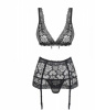 Комплект с поясом для чулок Obsessive 856-SEG-1 3 pcs set XXL || 