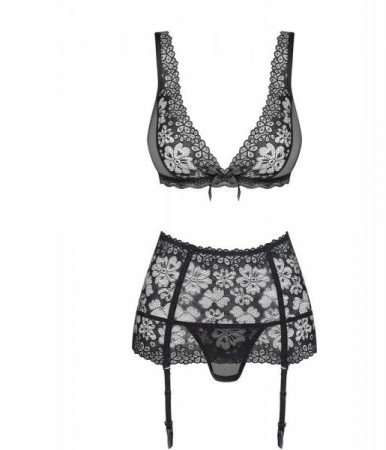 Комплект с поясом для чулок Obsessive 856-SEG-1 3 pcs set XXL || 