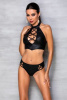 Комплект из эко-кожи: бра и трусики с имитацией шнуровки Nancy Bikini black L/XL - Passion || 