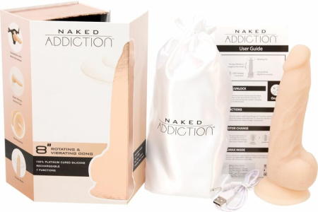 Фаллоимитатор ADDICTION - Naked - 8" Rotating & Vibrating Dildo with Remote – Vanilla || 