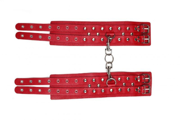 Оковы Leather Double Fix Leg Cuffs, Red