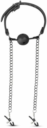 Кляп с зажимами на соски Open Ball Gag With Nipple Clamps || 