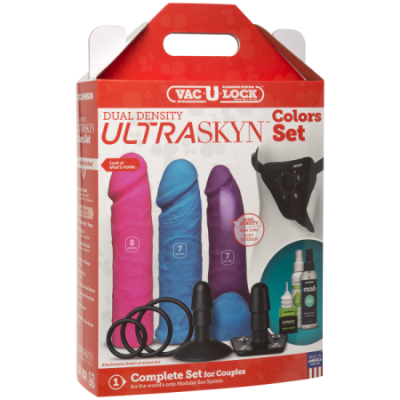 Набор для страпона Doc Johnson Vac-U-Lock Dual Density UltraSKYN Colors Set, диаметр 3х4,5см || 
