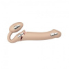 Безремневой страпон с вибрацией Strap-On-Me Vibrating Flesh L, диаметр 3,7см, пульт ДУ, регулируемый || 