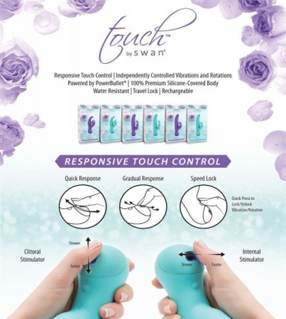 Вибратор-кролик с сенсорным управлением и ротацией Touch by SWAN - Duo Purple, глубокая вибрация || 