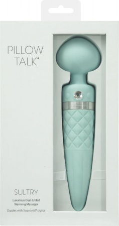 Вибромассажер 2-в-1 PILLOW TALK - Sultry Teal, классический массажер и вибратор с ротацией, подогрев || 
