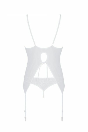 Корсет Passion Ursula Corset white S/M, с пажами, трусики с ажурным декором и открытым шагом || 