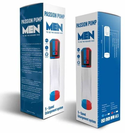 Автоматическая вакуумная помпа Men Powerup Passion Enlargement system Blue перезаряжаемая, 5 режимов || 