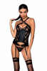 Сетчатый комплект с узором: корсет с халтером, подвязки, трусики Hima Corset black S/M - Passion