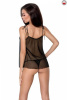 Сорочка прозрачная беби долл MELANIA CHEMISE black L/XL - Passion, трусики, на тонких бретелях || 