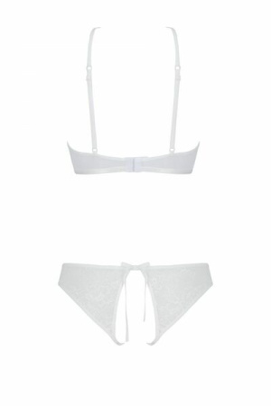 Комплект Passion URSULA SET white S/M: бра, трусики с ажурным декором и открытым шагом || 