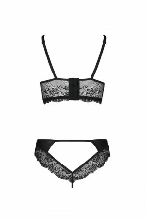 Комплект из эко-кожи с кружевом: бра и трусики Loona Set black S/M - Passion || 
