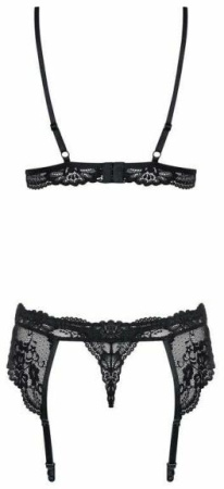 Комплект с поясом для чулок Obsessive 810-SEG-1 3 pcs set black L/XL || 