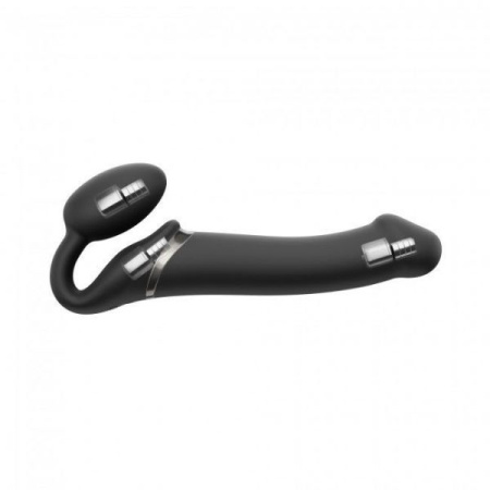 Безремневой страпон с вибрацией Strap-On-Me Vibrating Black M, диаметр 3,3см, пульт ДУ, регулируемый || 