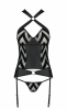 Сетчатый комплект с узором: корсет с халтером, подвязки, трусики Hima Corset black L/XL - Passion || 