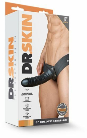 Страпон мужской DR. SKIN 6INCH HOLLOW STRAP ON, BLACK || 